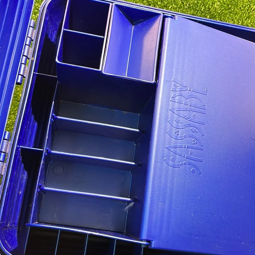 Vintage SASSABY Blue Makeup Travel Case Jewelry Box Organizer with Mirror